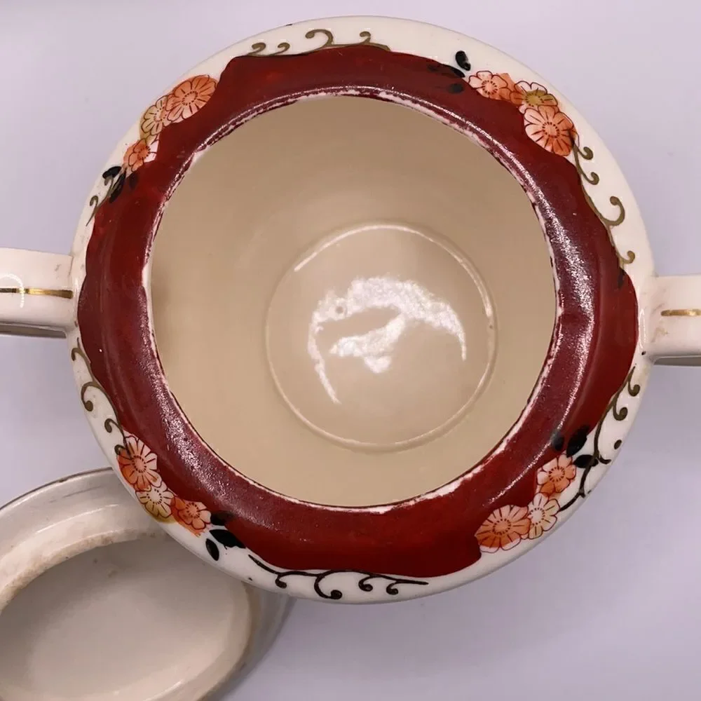 Vintage Japanese 1920’s Hand Floral Designed Porcelain Sugar Bowl